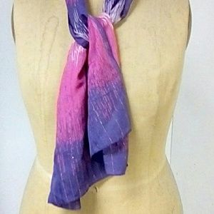 Purple, pink, and gold shimmer thread scarf