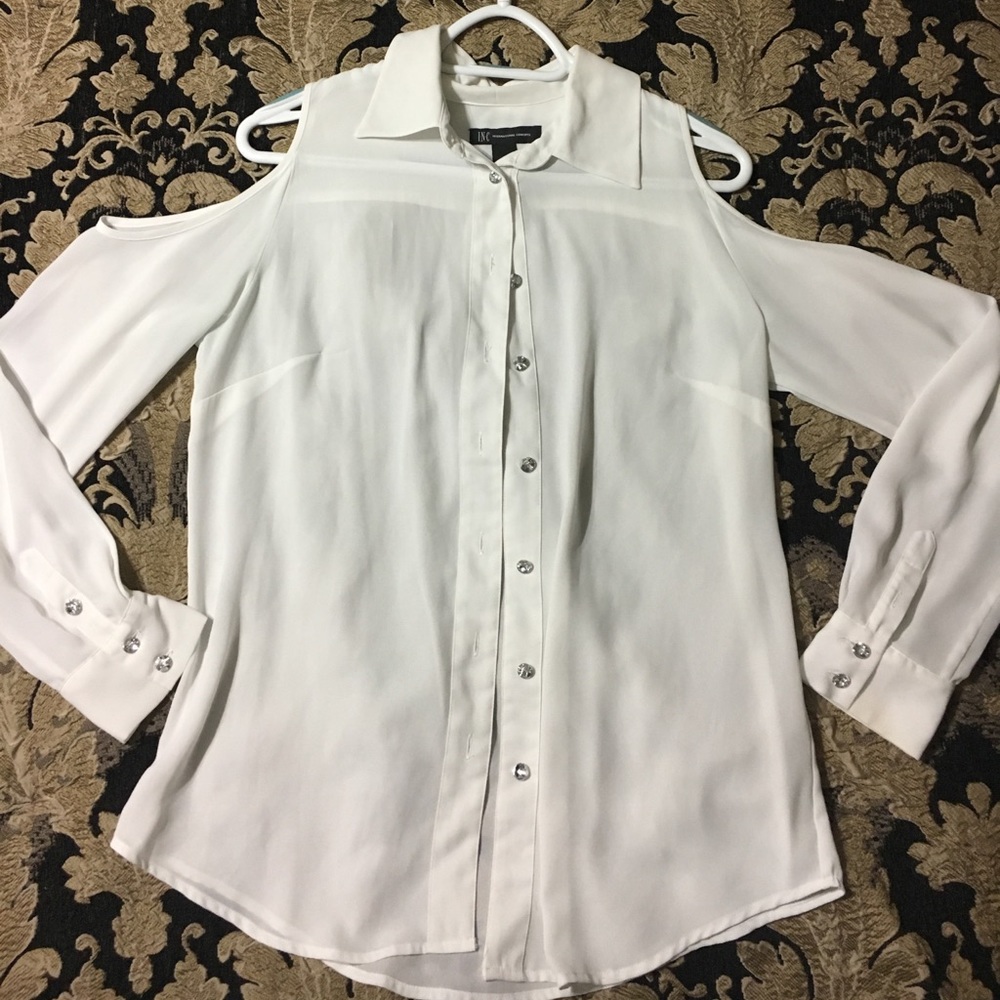 INC Shoulder Cut Out Long Sleeve Blouse