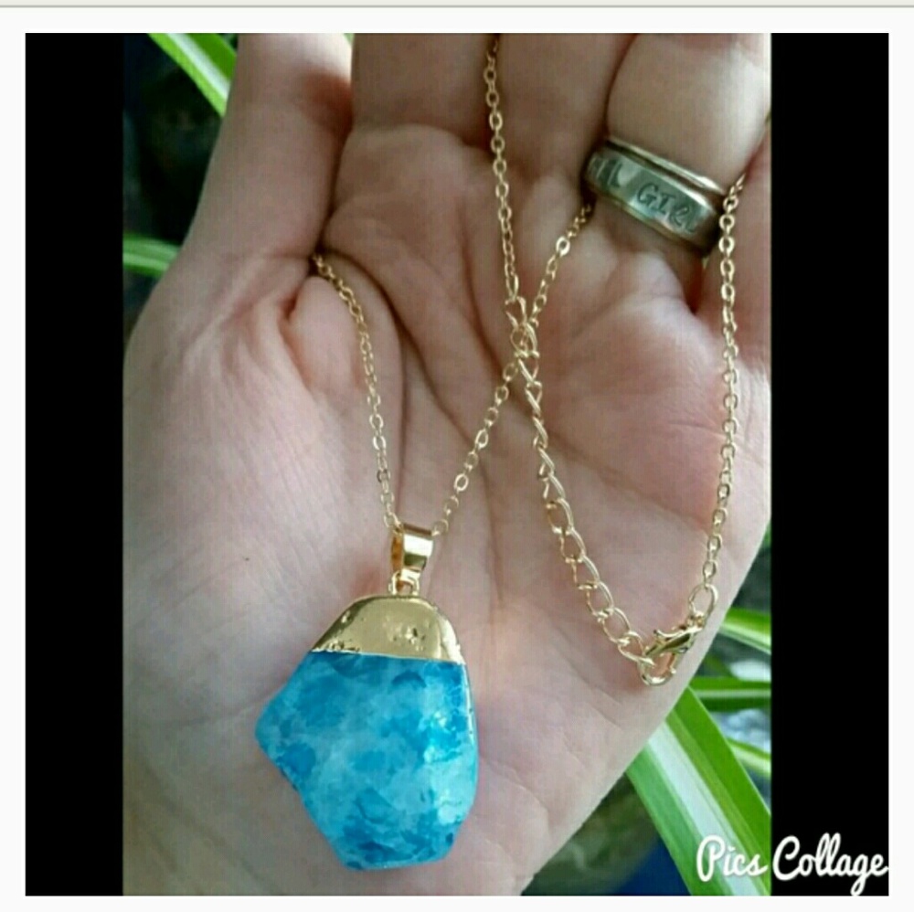 Semi-Precious Sky-Blue Quartz Gold Necklace