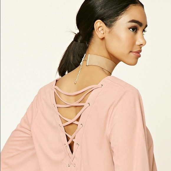 •Forever 21 Faux-suede lace up top• - Picture 6 of 7