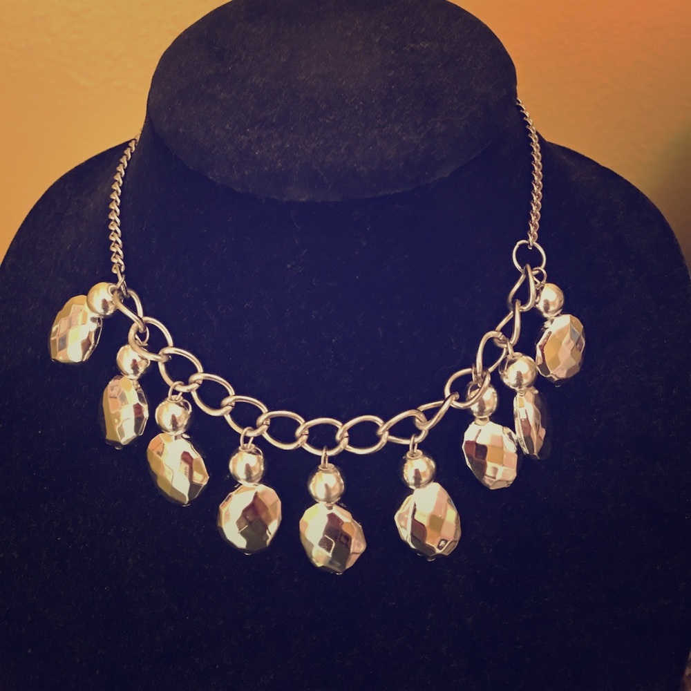 Chunky Silver Beaded Costume Necklace