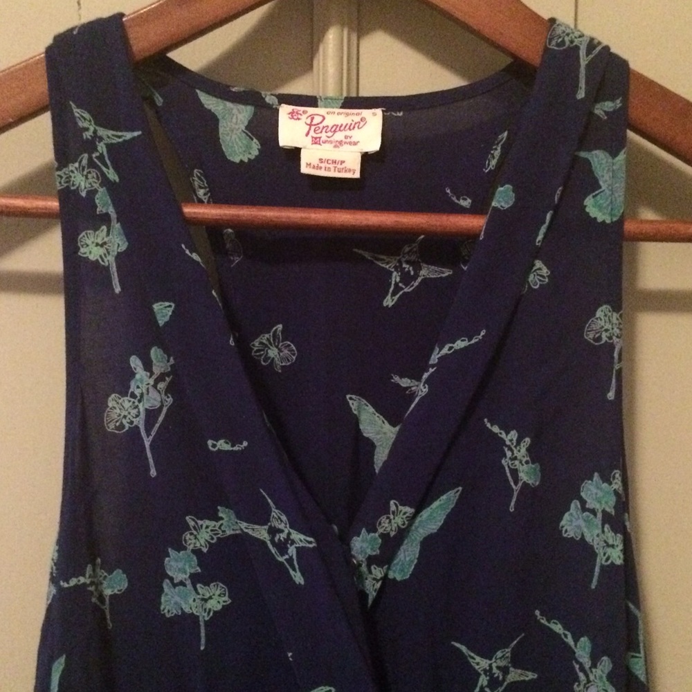 Penguin Hummingbird Blue Sleeveless Dress