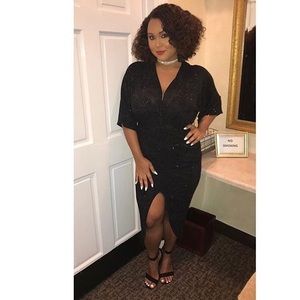 V-Neckline Black Shimmery Dress