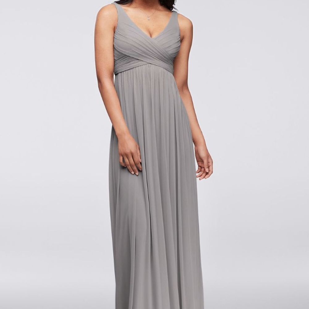 David's Bridal Long Mesh Dress with Cowl Back