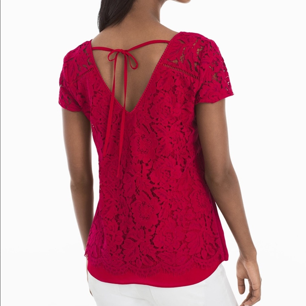 White House Black Market red lace back tee shirt