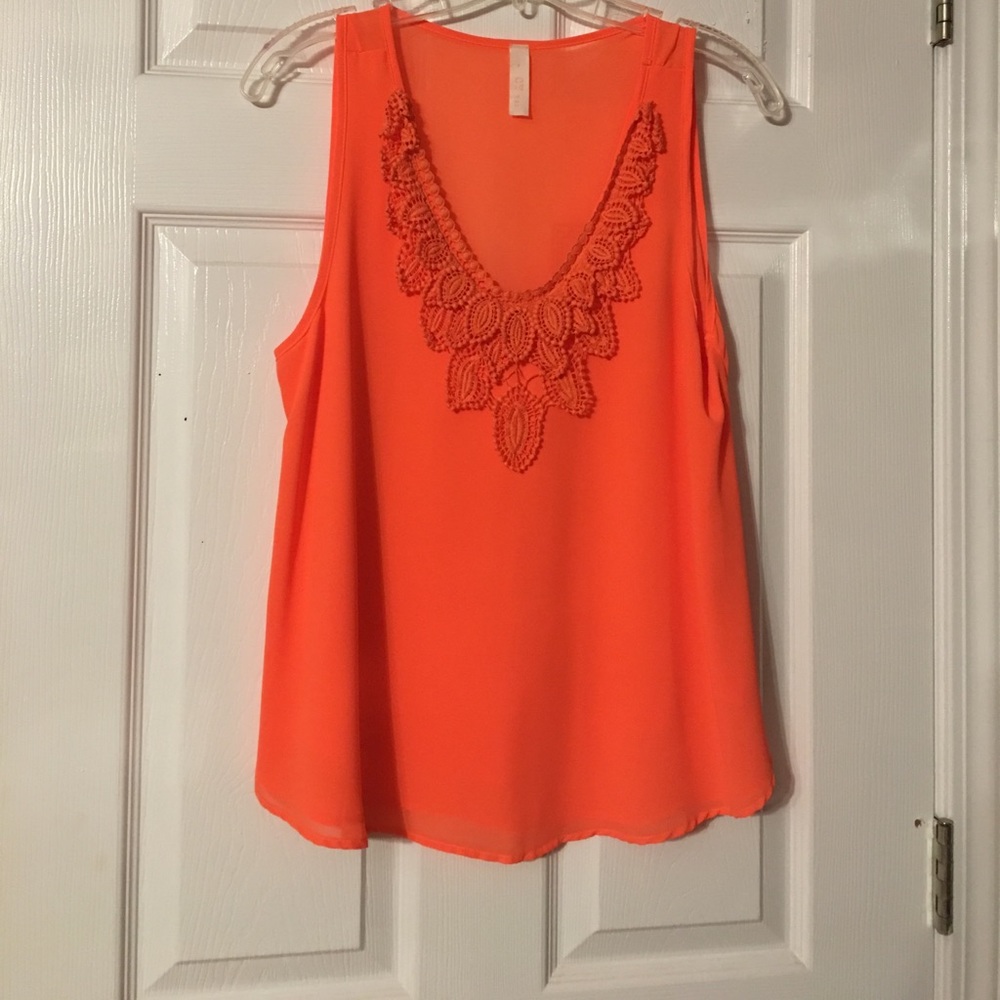 Orange Flowy Lace Tank Top L