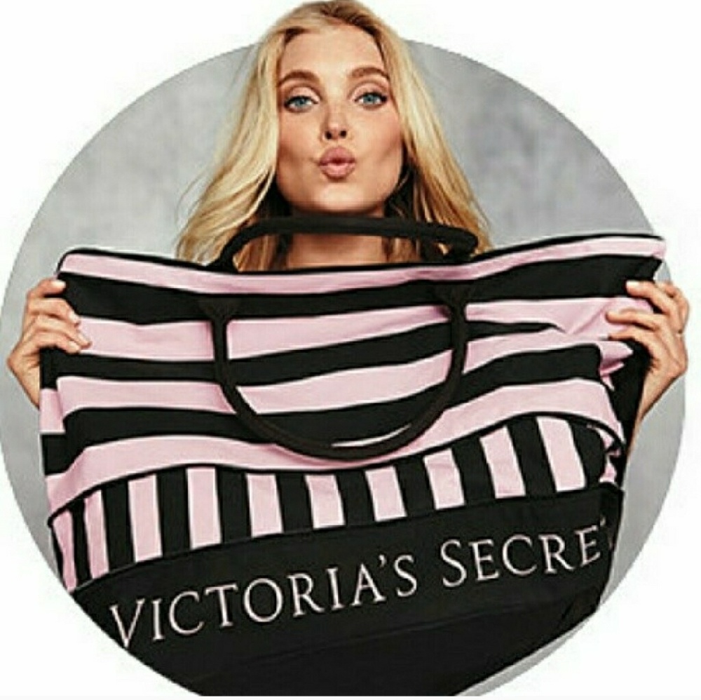 VS pink black stripe getaway tote bag expandable