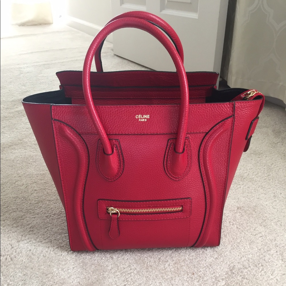 Red real leather handbag
