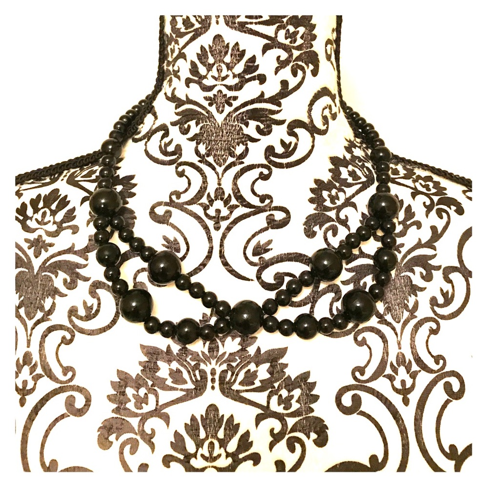 Short Black Beaded Costume Necklace
