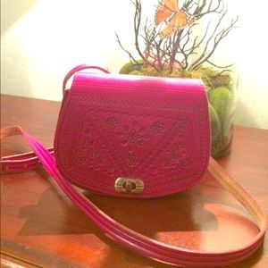Hot Pink Handmade Leather Crossbody Mini Purse