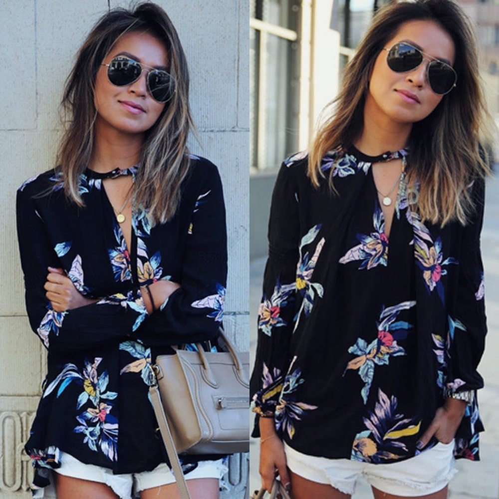 Floral Fashion Blouse With Front Open Keyhole 🌺