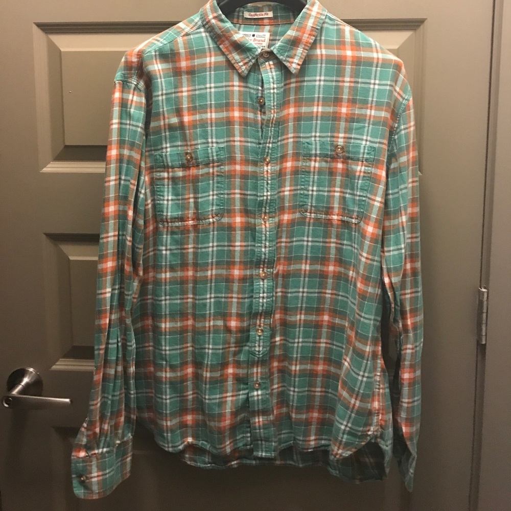 Green And Orange Plaid Button Down