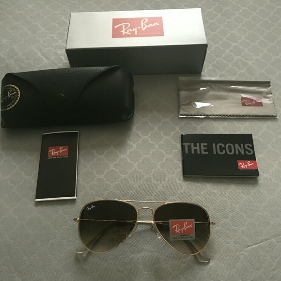 Gradient brown and gold rayban aviator sunglasses - Picture 3 of 8