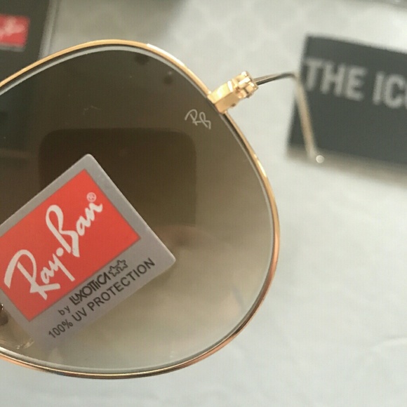 Gradient brown and gold rayban aviator sunglasses - Picture 5 of 8