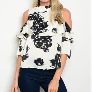 Floral print cold shoulder blouse