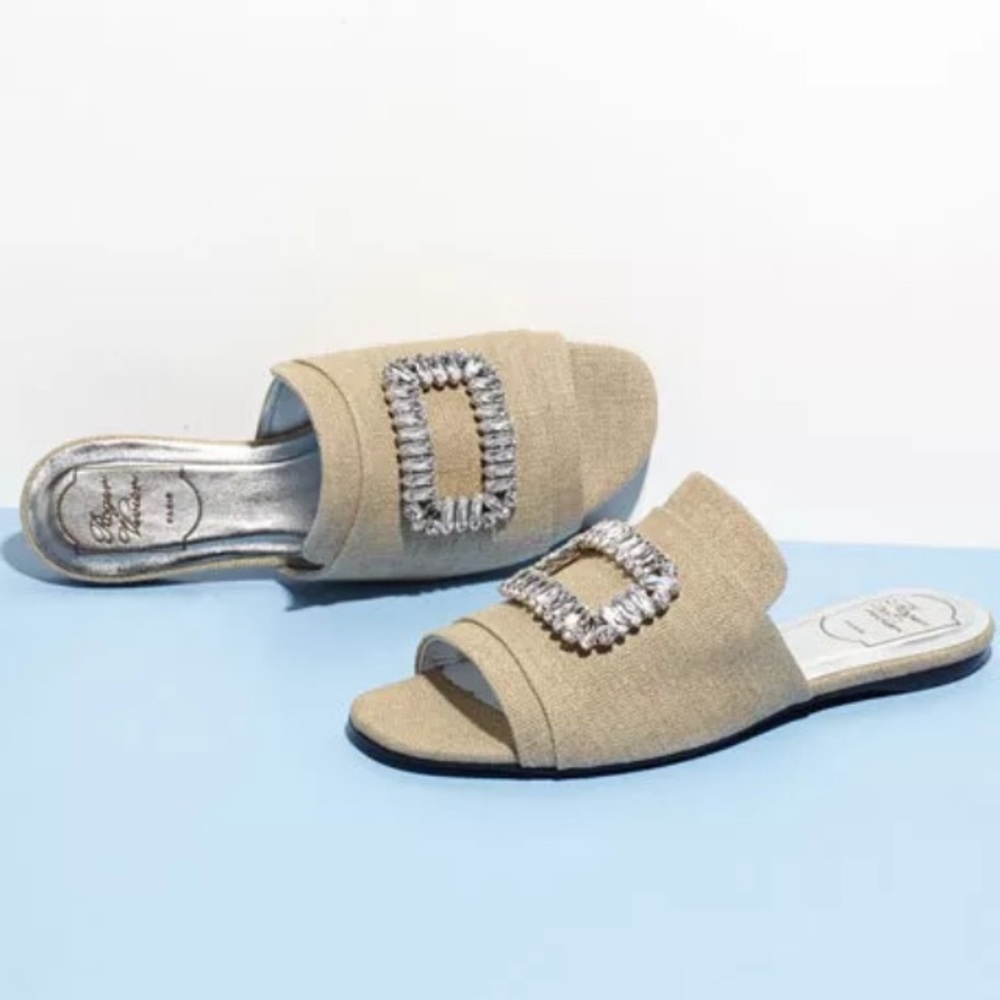 Roger Vivier Strass-Buckle Canvas Slide Sandal