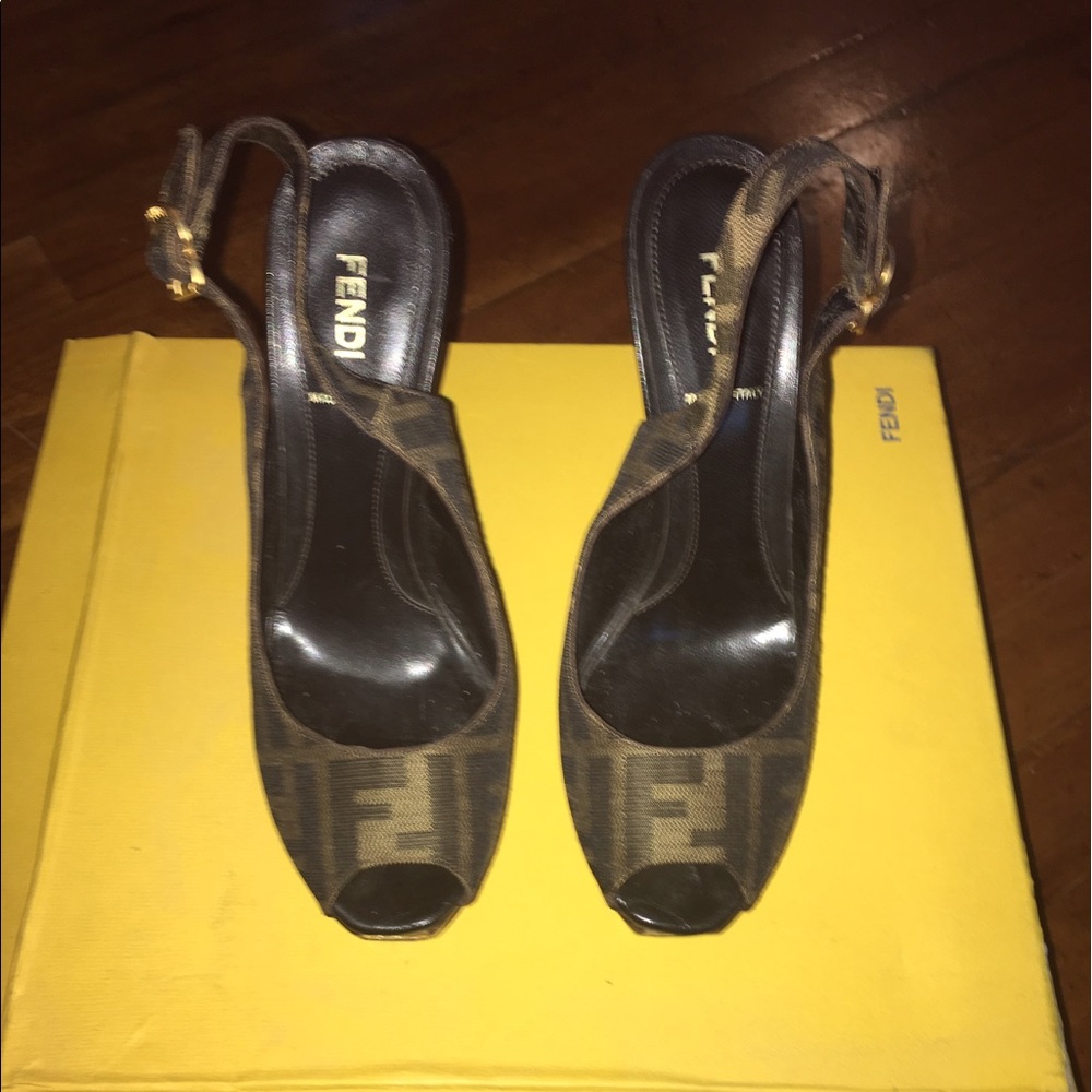 Fendi Peep Toe Canvas Sandal