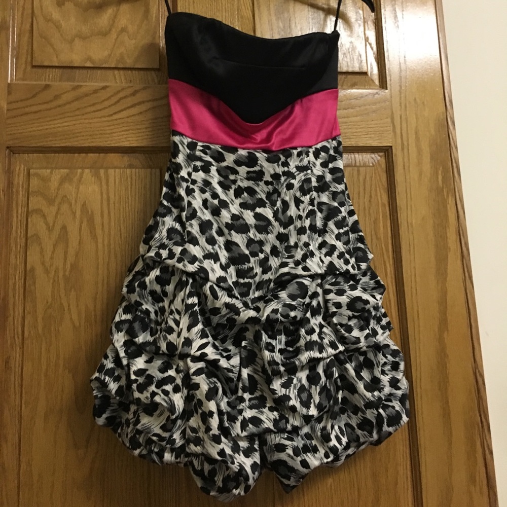 Formal dress in black and white leopard print