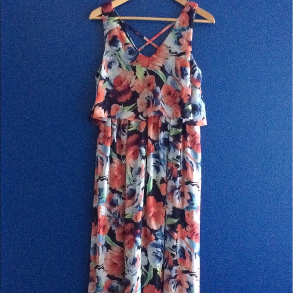 Lily Rose Dresses & Skirts - maxi dress blue peach floral medium empire waist