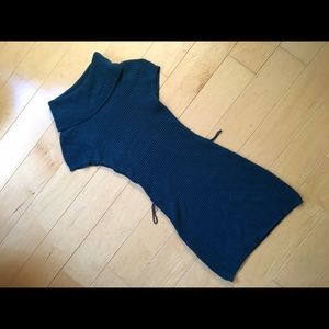 Navy Blue Cowl Neck Knit Sweater Dress