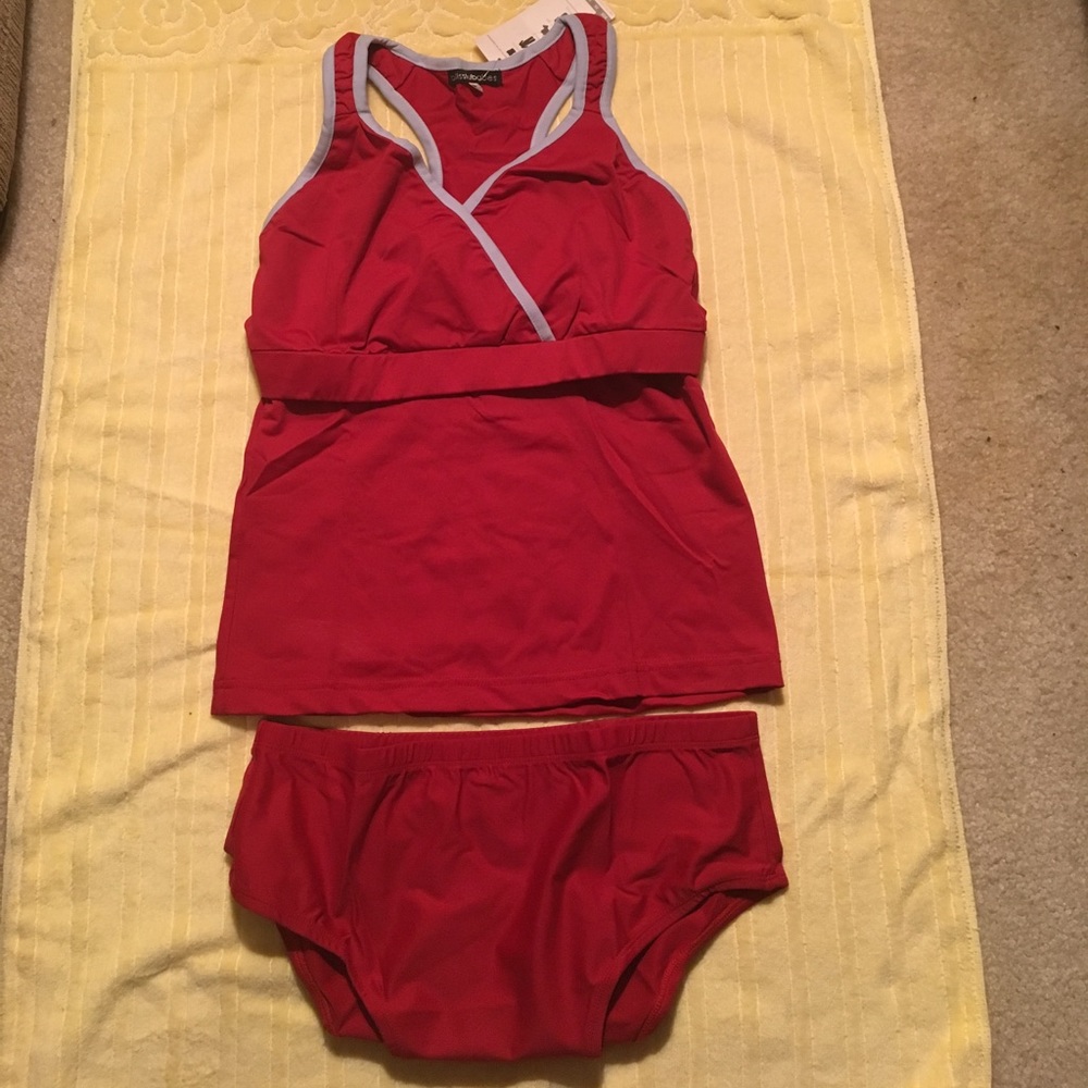 NWT - Racerback Nursing Tankini - Red/grey
