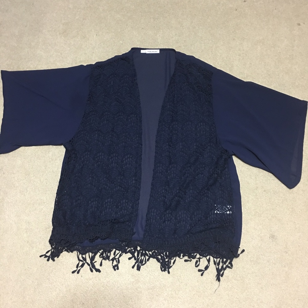 Navy Blue sheer Kimono with lace detail- NWOT