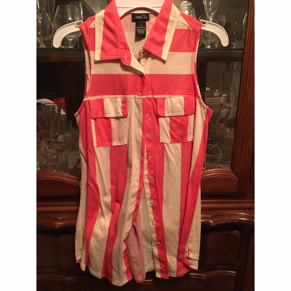 Sleeveless Striped Button Down