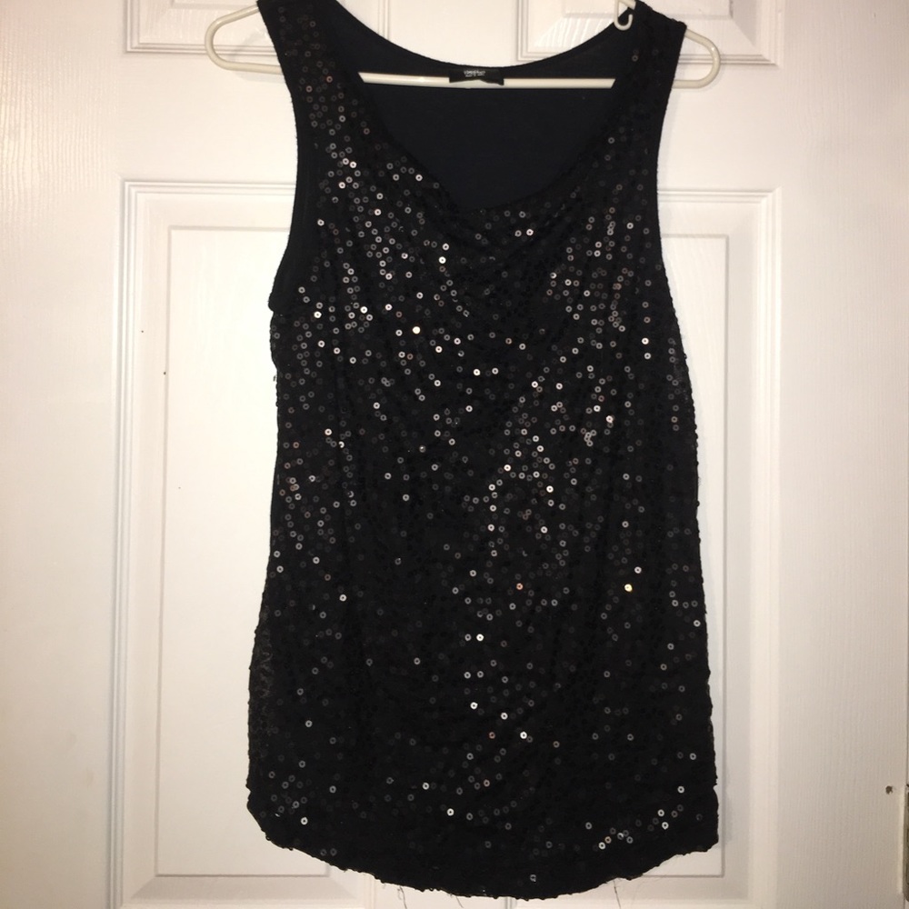 Black Sequin Scoop Neck Tank