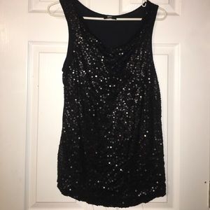 Black Sequin Scoop Neck Tank