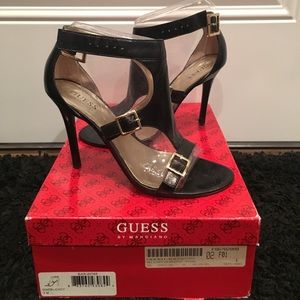 Black Guess "Delicacy" Leather Gladiator Stilettos
