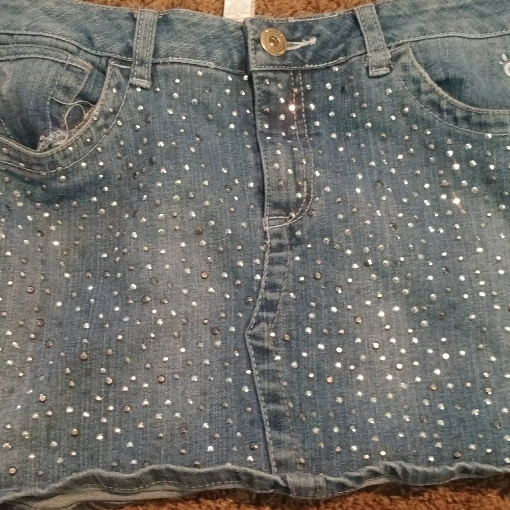 Crystal studded jean skort