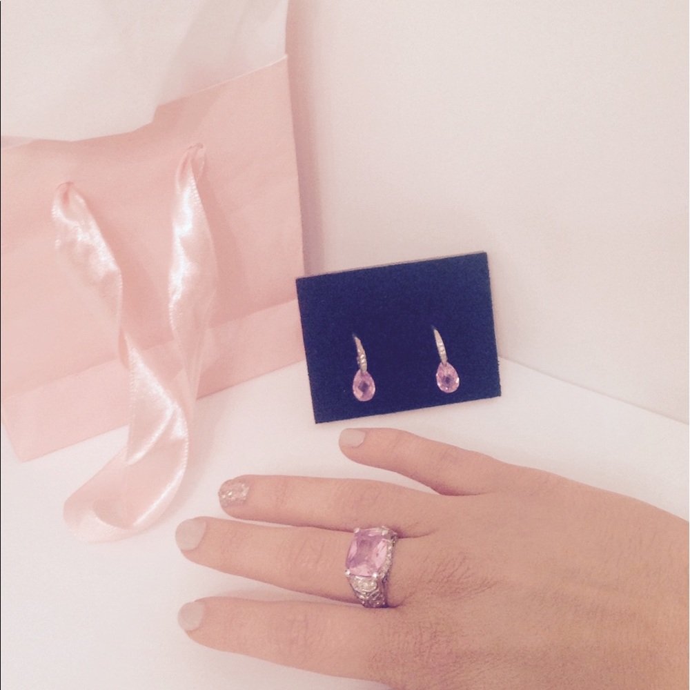 Pink Tourmaline & Sterling Silver earrings & ring