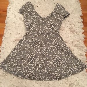 Floral printed gray and white skater dress