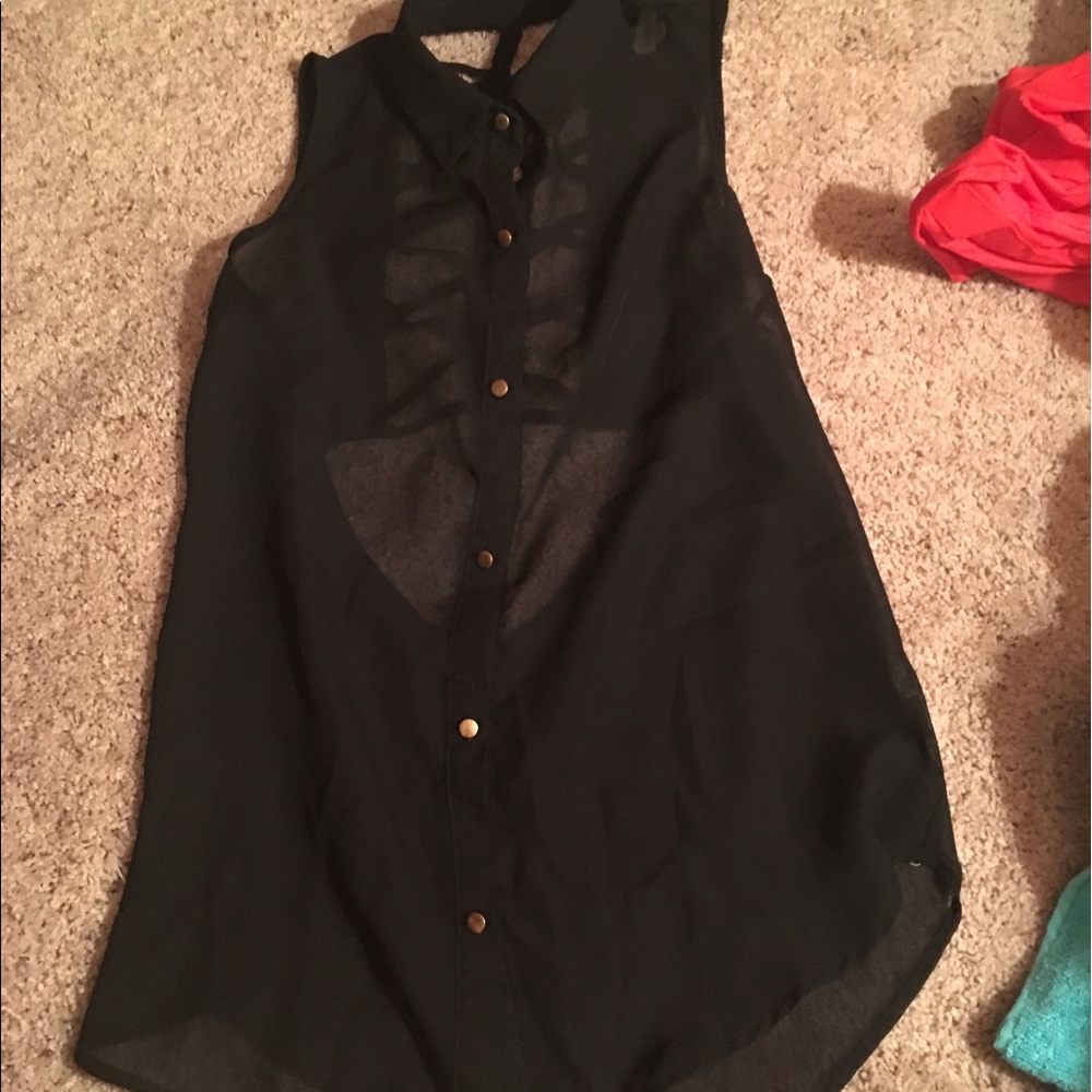 Black button down top open back