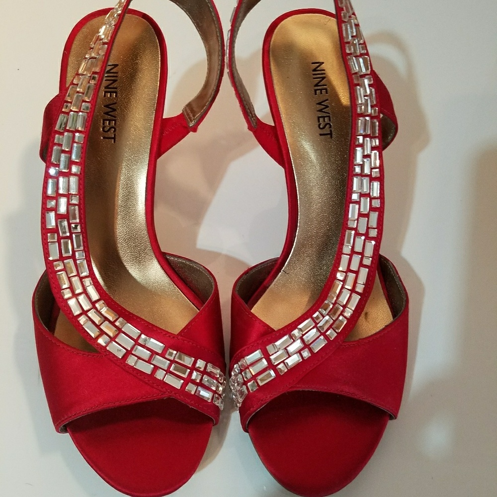 Nine West Red Jeweled Slingback Sandals