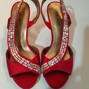 Nine West Red Jeweled Slingback Sandals