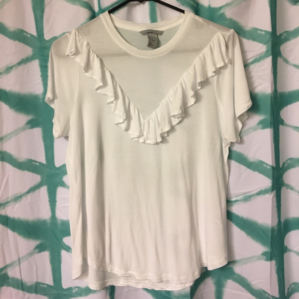 H&M White Ruffle Top