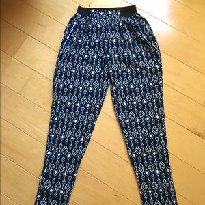Navy Blue and White Design Palazzo Pants
