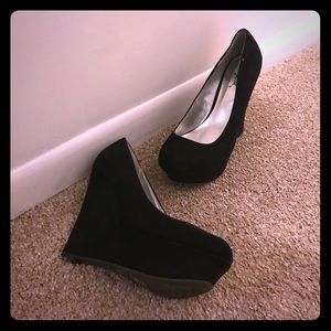 3inch velvet black wedges