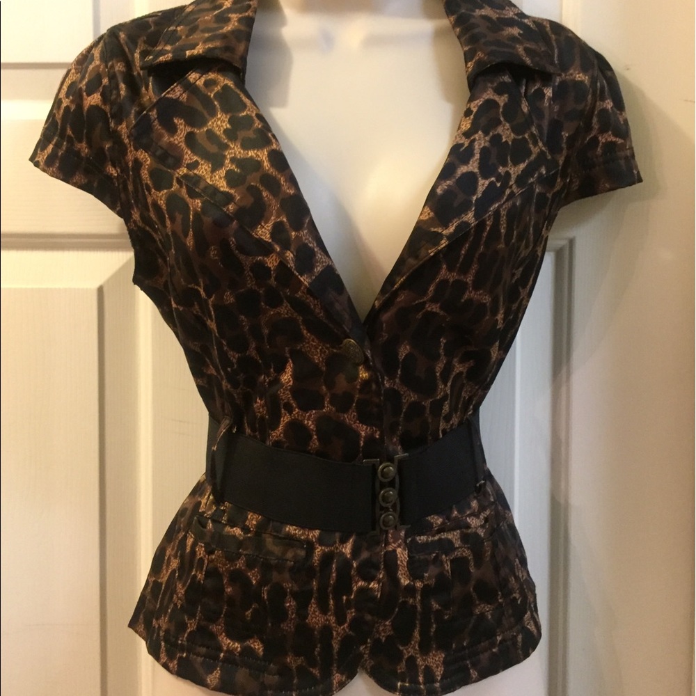 Short-sleeve Leopard Blazer-M