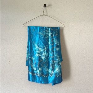 Blue Satin Asian Fashion Wrap/Scarf