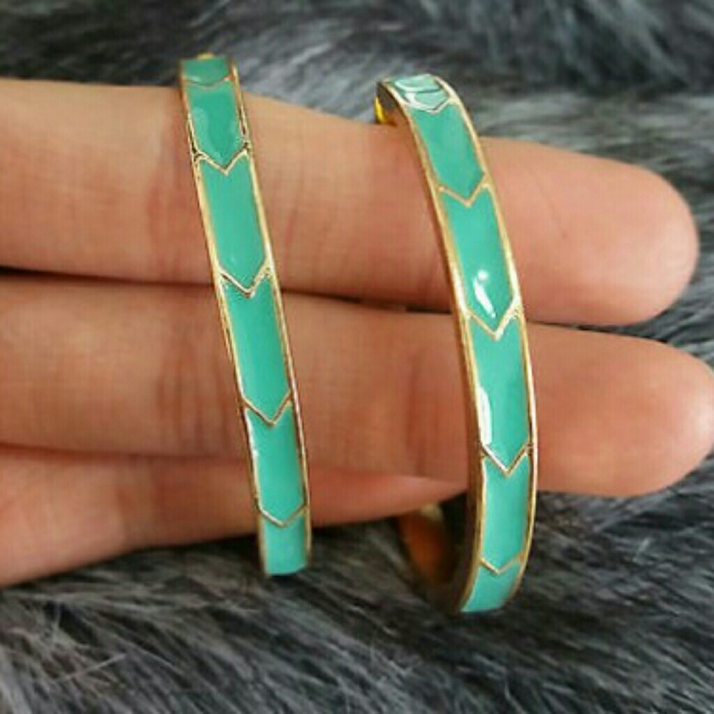 Turquoise Green & Gold Hoop Earrings