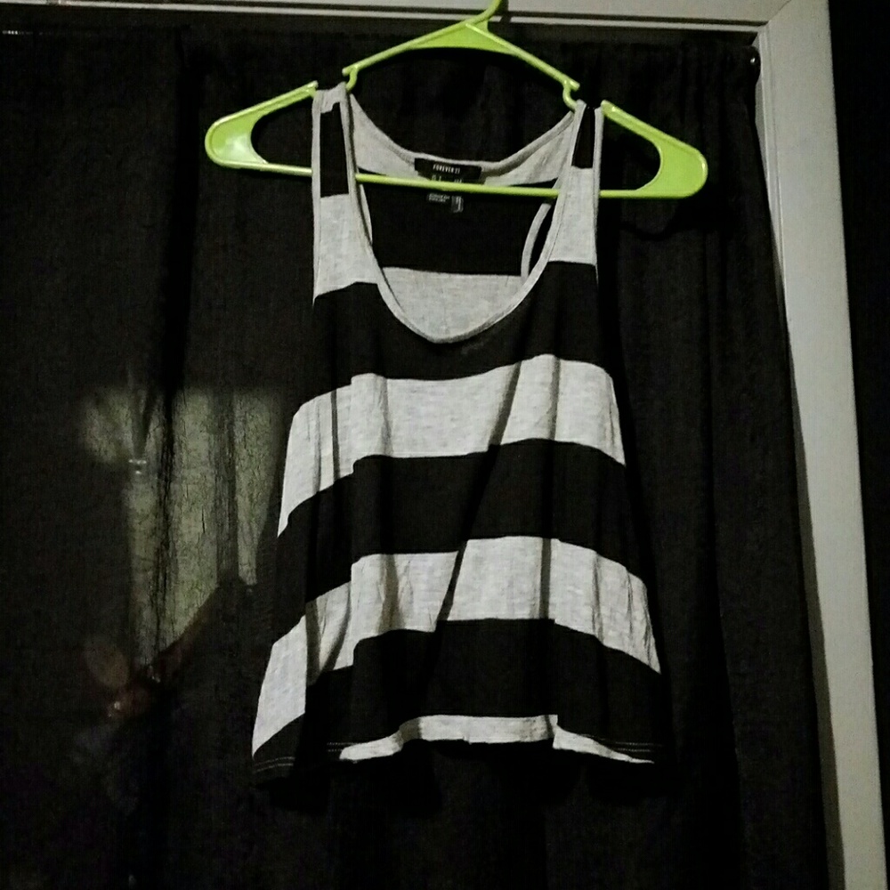 Black and grey stripe crop tank top