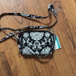 Black and white floral handbag