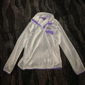 grey and purple patagonia pullover