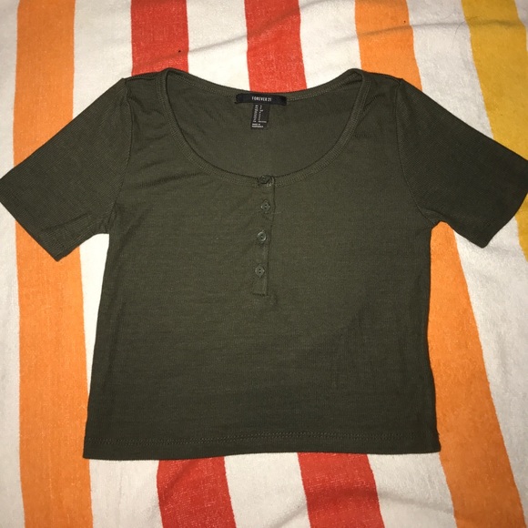 Forever 21 Army Green Crop Top - Picture 1 of 2