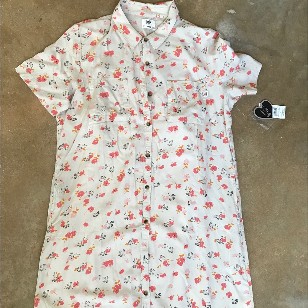 NWT Leila x Vans Flowered Collared Shirt Dress L