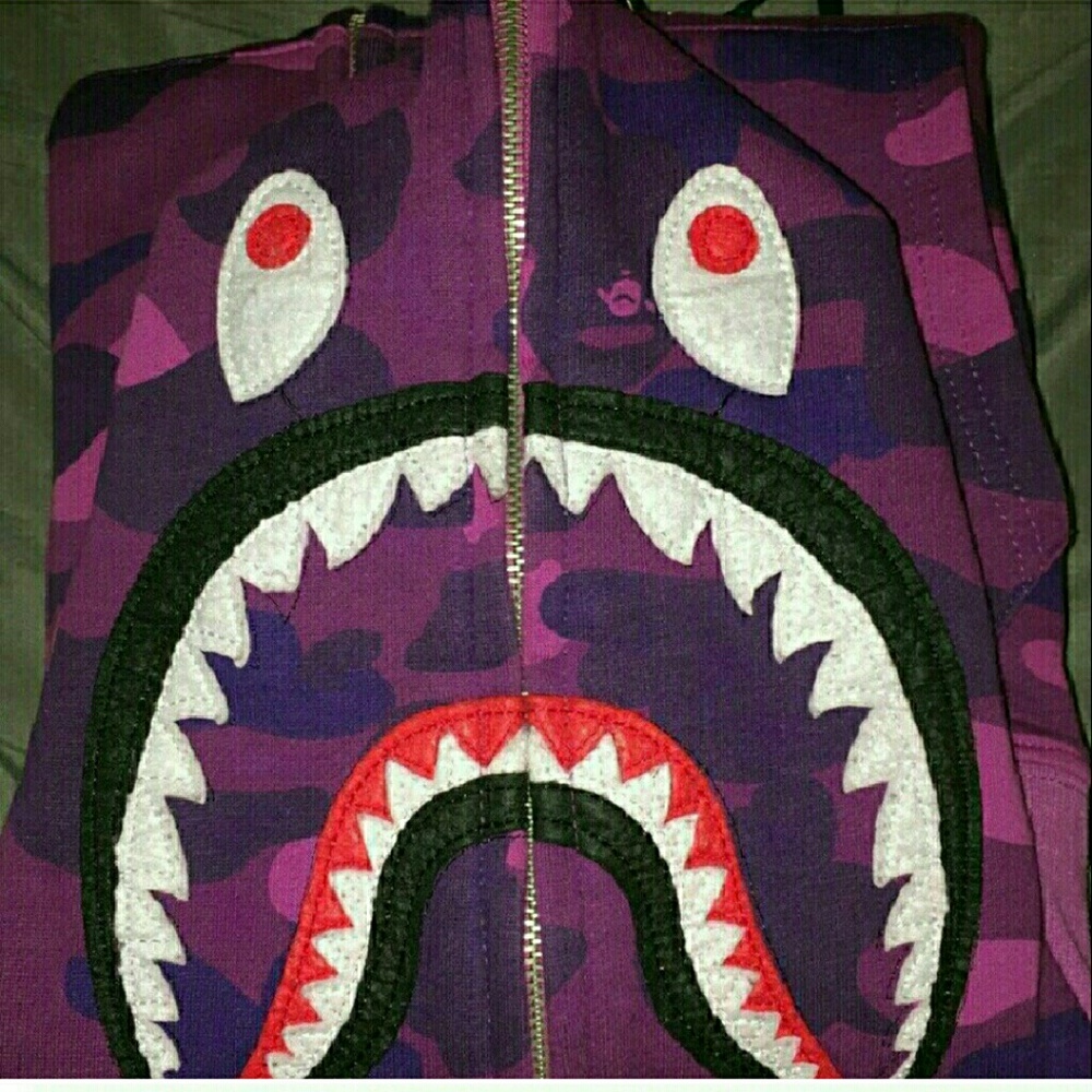 A Bathing Ape Bape Purple Camo Shark Hoodie