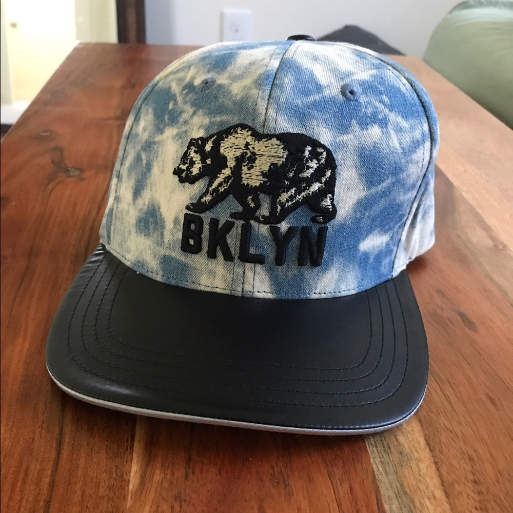 BKLYN tie dye blue hat with bear