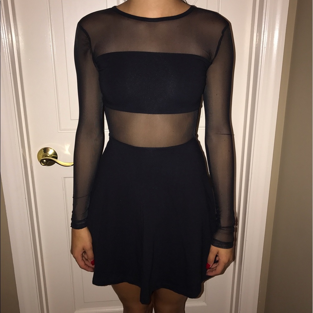 KENDALL AND KYLIE Black Mesh Skater Dress